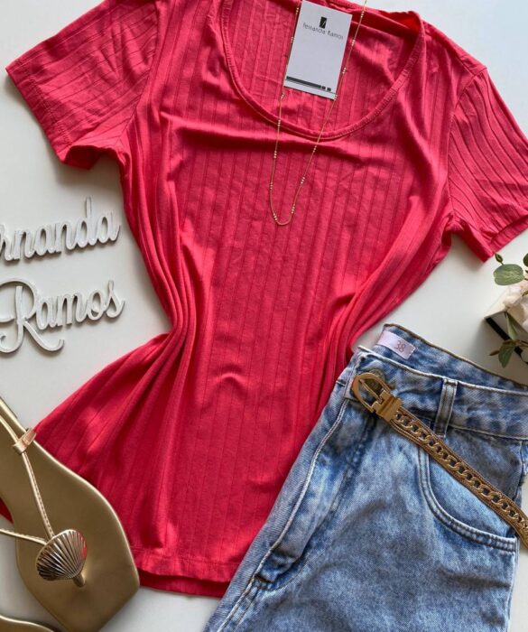 Blusa Manga Curta Feminina Canelada Malwee Rosa - Fernanda Ramos Store