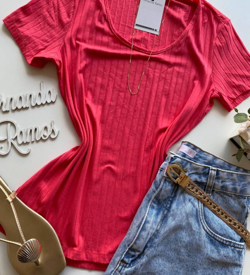 Blusa Manga Curta Feminina Canelada Malwee Rosa - Fernanda Ramos Store