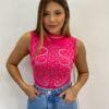 Body Feminino com Bojo e Aplicações Pink - Fernanda Ramos Store