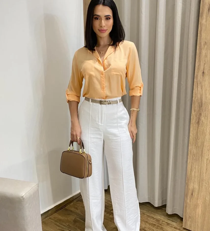 Camisa Feminina Social Manga Longa Salmão - Fernanda Ramos Store