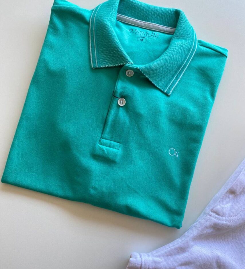 Camiseta Polo Essencial Slim Ogochi Verde Água 0037 - Fernanda Ramos Store