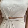 Conjunto Feminino Cropped sem Bojo e Saia Midi com Fenda Bege - Fernanda Ramos Store