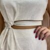 Conjunto Feminino Cropped sem Bojo e Saia Midi com Fenda Cru - Fernanda Ramos Store