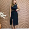 Conjunto Feminino Cropped sem Bojo e Saia Midi com Fenda Preto - Fernanda Ramos Store