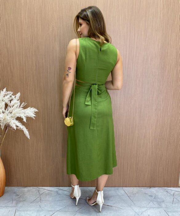 Conjunto Feminino Cropped sem Bojo e Saia Midi com Fenda Verde - Fernanda Ramos Store