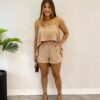 Conjunto Feminino Duna Cropped e Short com Bolsos Bege - Fernanda Ramos Store