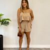 Conjunto Feminino Duna Cropped e Short com Bolsos Bege - Fernanda Ramos Store