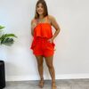 Conjunto Feminino Duna Cropped e Short com Bolsos Coral - Fernanda Ramos Store