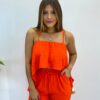 Conjunto Feminino Duna Cropped e Short com Bolsos Coral - Fernanda Ramos Store