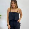 Conjunto Feminino Duna Cropped e Short com Bolsos Preto - Fernanda Ramos Store