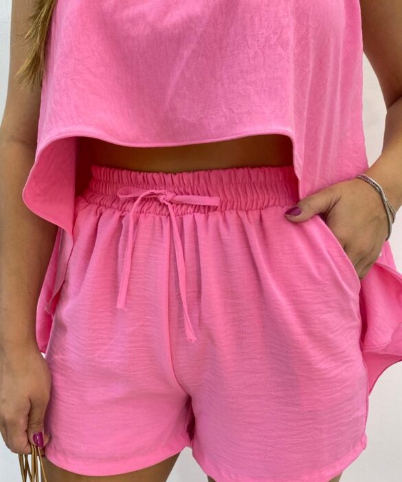 Conjunto Feminino Duna Cropped e Short com Bolsos Rosa - Fernanda Ramos Store