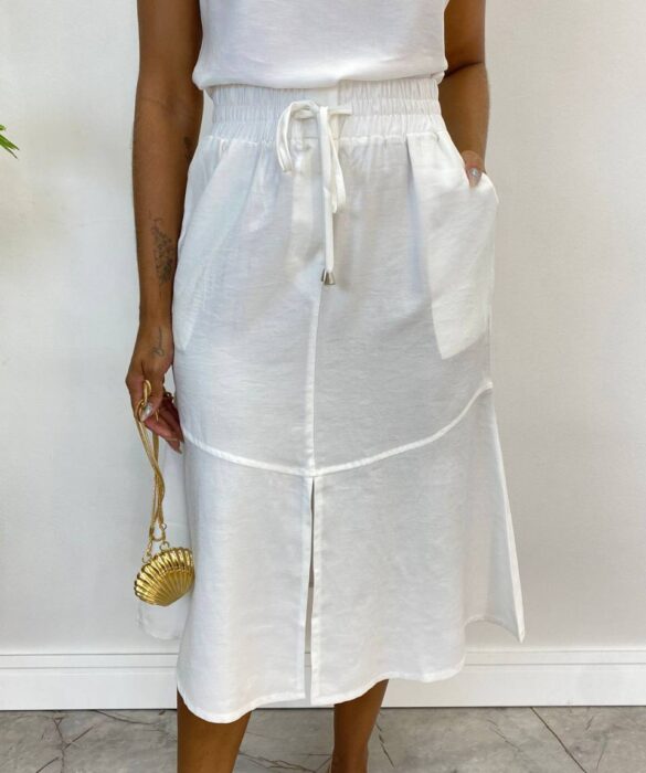 Conjunto Feminino Liz Regata e Saia Midi Branco com Amarração - Fernanda Ramos Store