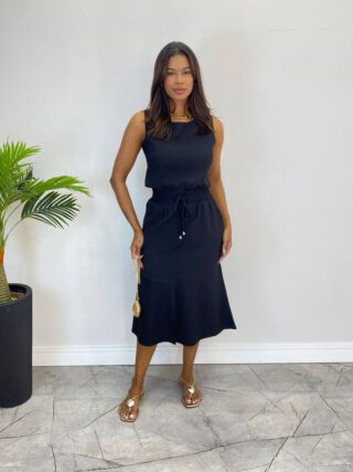 Conjunto Feminino Liz Regata e Saia Midi Preto com Amarração - Fernanda Ramos Store