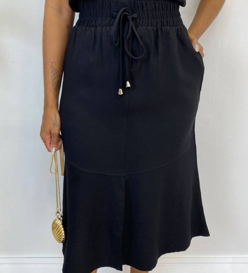 Conjunto Feminino Liz Regata e Saia Midi Preto com Amarração - Fernanda Ramos Store