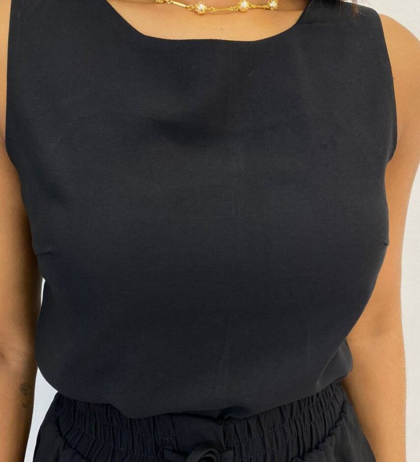 Conjunto Feminino Liz Regata e Saia Midi Preto com Amarração - Fernanda Ramos Store
