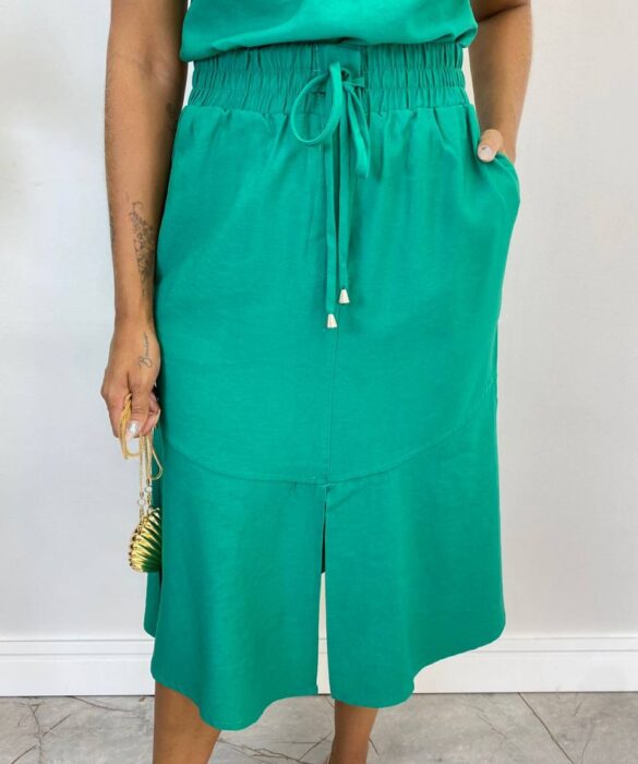 Conjunto Feminino Liz Regata e Saia Midi Verde com Amarração - Fernanda Ramos Store