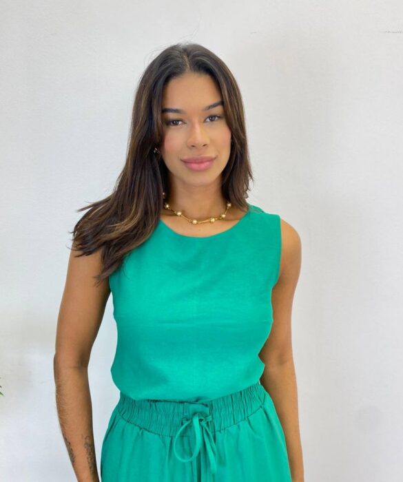 Conjunto Feminino Liz Regata e Saia Midi Verde com Amarração - Fernanda Ramos Store