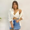 Conjunto Feminino Suzy Cropped com Bojo e Camisa Off White - Fernanda Ramos Store