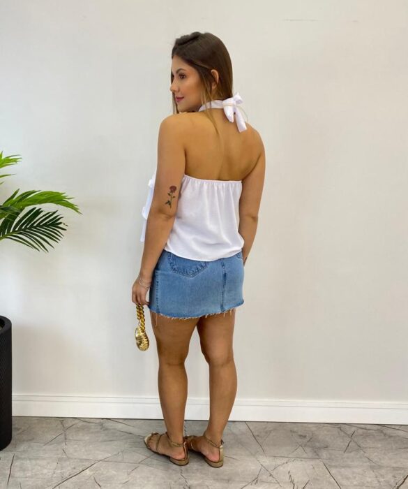 Cropped Bata Feminino Liz sem Bojo com Babados Branco - Fernanda Ramos Store