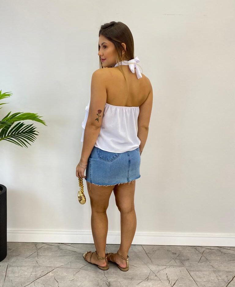 Cropped Bata Feminino Liz sem Bojo com Babados Branco - Fernanda Ramos Store