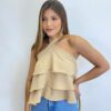 Cropped Bata Feminino Liz sem Bojo com Babados Nude - Fernanda Ramos Store