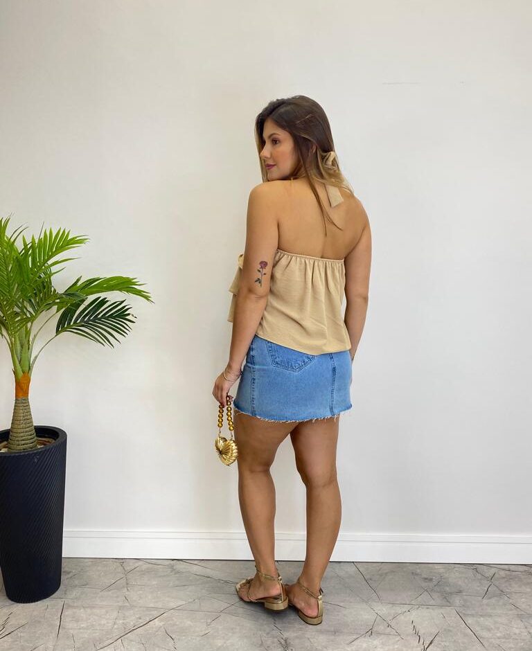 Cropped Bata Feminino Liz sem Bojo com Babados Nude - Fernanda Ramos Store