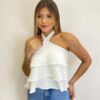 Cropped Bata Feminino Liz sem Bojo com Babados Off White - Fernanda Ramos Store