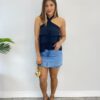 Cropped Bata Feminino Liz sem Bojo com Babados Preto - Fernanda Ramos Store