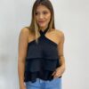 Cropped Bata Feminino Liz sem Bojo com Babados Preto - Fernanda Ramos Store