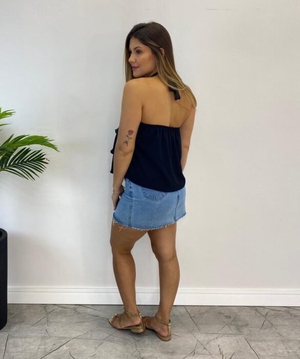 Cropped Bata Feminino Liz sem Bojo com Babados Preto - Fernanda Ramos Store