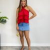 Cropped Bata Feminino Liz sem Bojo com Babados Off White - Fernanda Ramos Store