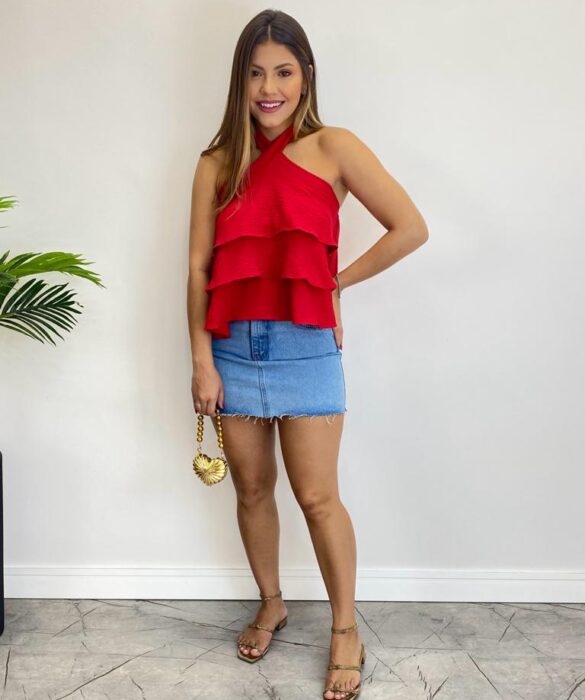 Cropped Bata Feminino Liz sem Bojo com Babados Off White - Fernanda Ramos Store