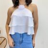 Cropped Bata Feminino sem Bojo com Babados e Brilho Branco - Fernanda Ramos Store