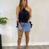 Cropped Bata Feminino sem Bojo com Babados e Brilho Preto - Fernanda Ramos Store