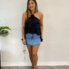 Cropped Bata Feminino sem Bojo com Babados e Brilho Preto - Fernanda Ramos Store