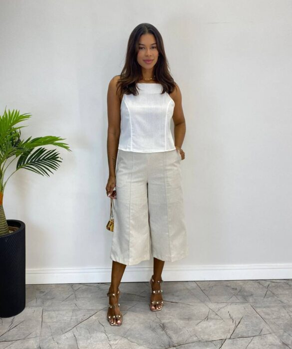 Cropped Feminino Ana Júlia sem Bojo com Alça Fina Off White - Fernanda Ramos Store