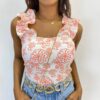 Cropped Feminino com Bojo Babado nas Alças Estampado de Vermelho - Fernanda Ramos Store