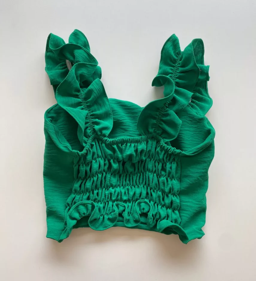 Cropped Feminino com Bojo e Lastex Babado nas Alças Verde - Fernanda Ramos Store