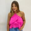 Cropped Feminino Frente Única sem Bojo com Babados Pink Flúor - Fernanda Ramos Store