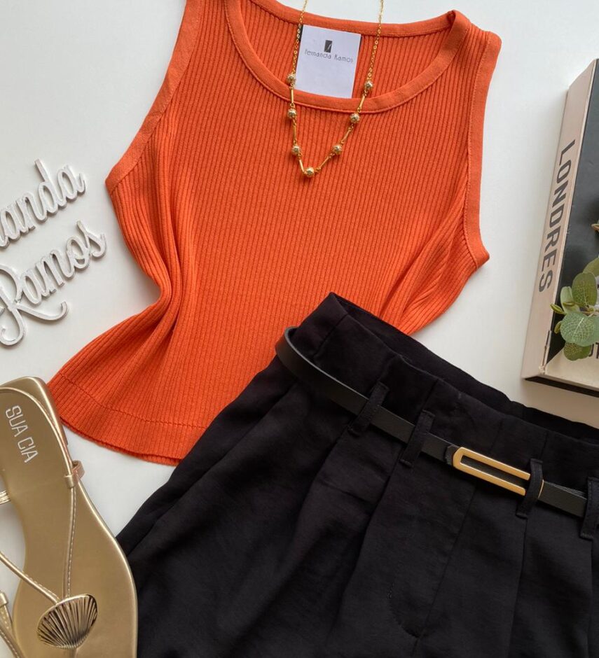Cropped Feminino Heloísa sem Bojo Laranja - Fernanda Ramos Store
