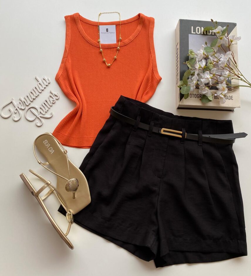 Cropped Feminino Heloísa sem Bojo Laranja - Fernanda Ramos Store