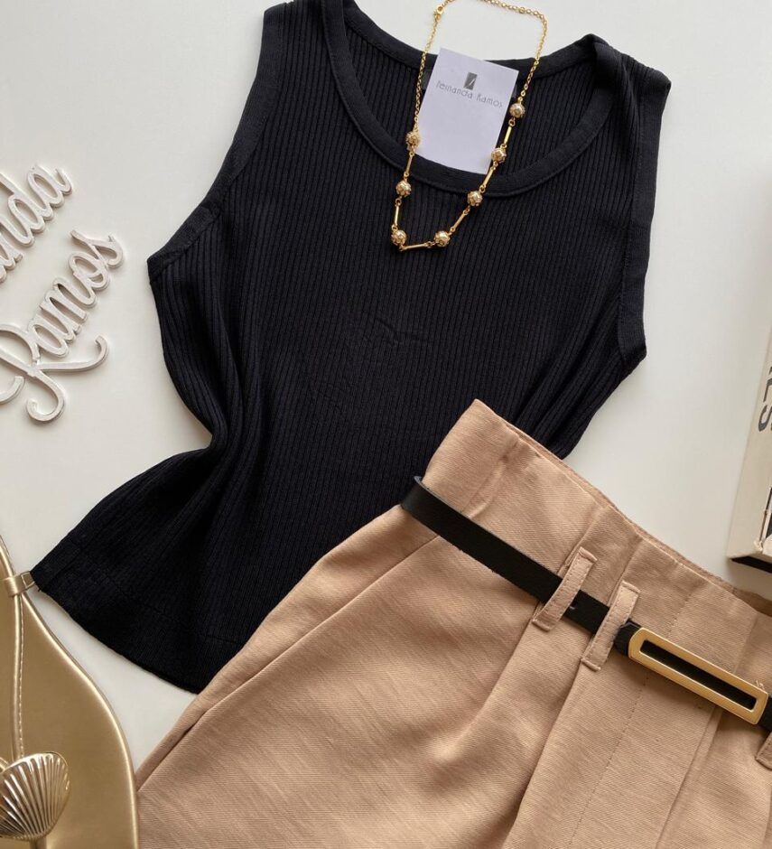 Cropped Feminino Heloísa sem Bojo Preto - Fernanda Ramos Store