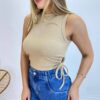 Cropped Feminino Liz Malha Canelada sem Bojo Bege - Fernanda Ramos Store