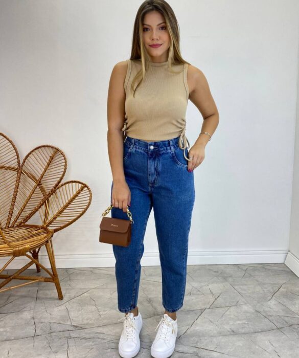 Cropped Feminino Liz Malha Canelada sem Bojo Bege - Fernanda Ramos Store