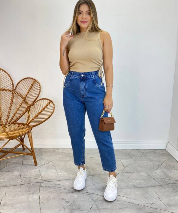 Cropped Feminino Liz Malha Canelada sem Bojo Bege - Fernanda Ramos Store