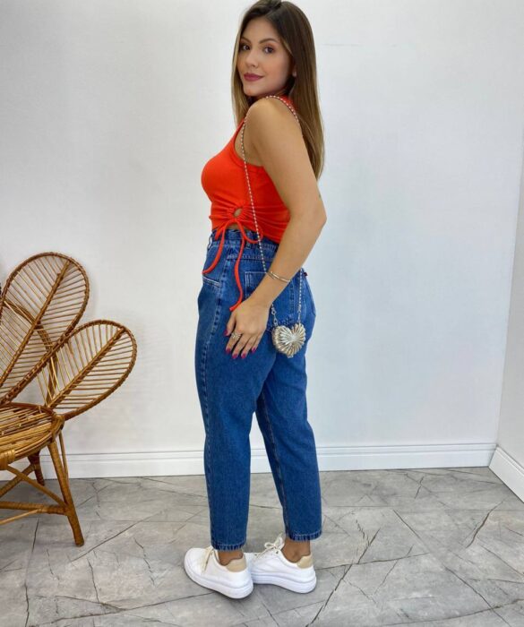 Cropped Feminino Liz Malha Canelada sem Bojo Laranja - Fernanda Ramos Store