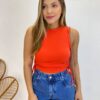 Cropped Feminino Liz Malha Canelada sem Bojo Laranja - Fernanda Ramos Store