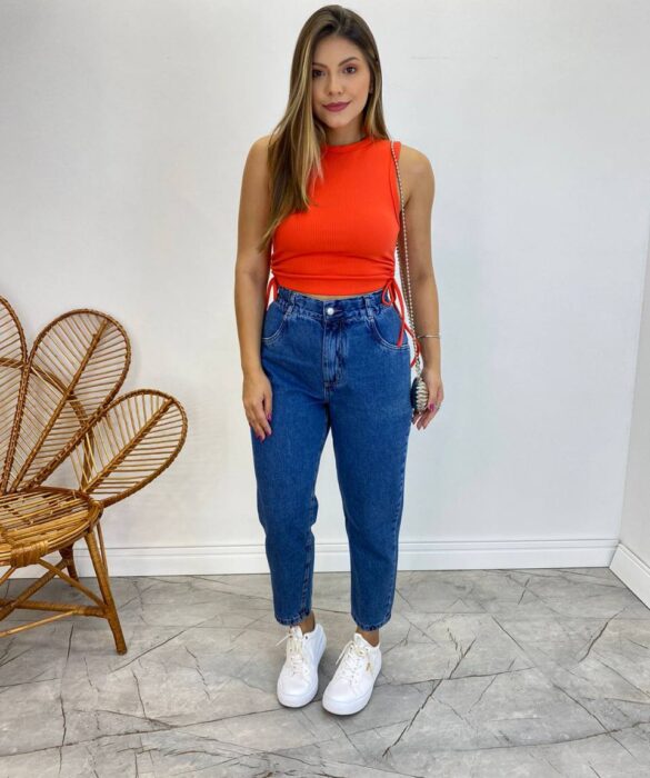 Cropped Feminino Liz Malha Canelada sem Bojo Laranja - Fernanda Ramos Store