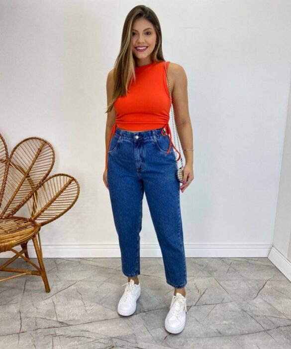 Cropped Feminino Liz Malha Canelada sem Bojo Laranja - Fernanda Ramos Store