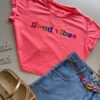 Cropped Feminino Manga Curta Good Vibes Rosa Neon - Fernanda Ramos Store